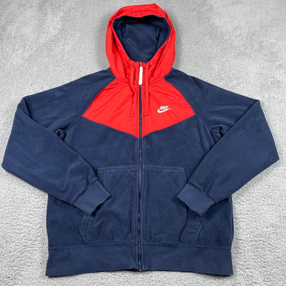 Nike Windrunner WInter Fleece Hoodie Jacket Mens Medium Blue Red 929114-451